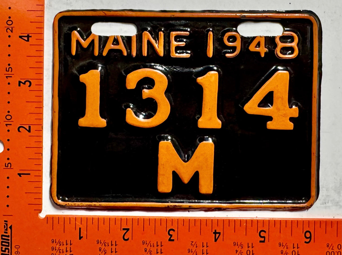 1948 Maine #1314/M Motorcycle License Plate (Repaint)