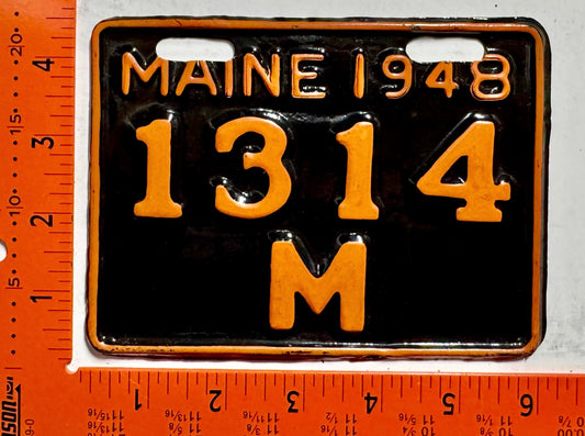 1948 Maine #1314/M Motorcycle License Plate (Repaint)