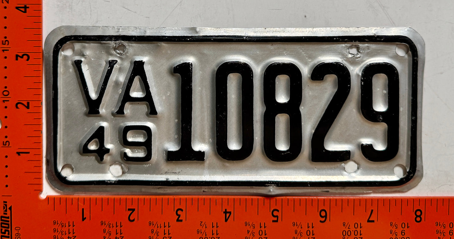 1949 Virginia #10829 Motorcycle License Plate