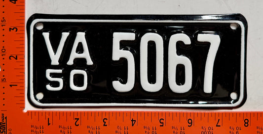 1950 Virginia #5067 Motorcycle License Plate (Repaint)