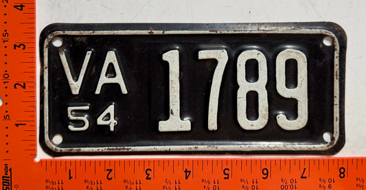 1954 Virginia #1789 Motorcycle License Plate