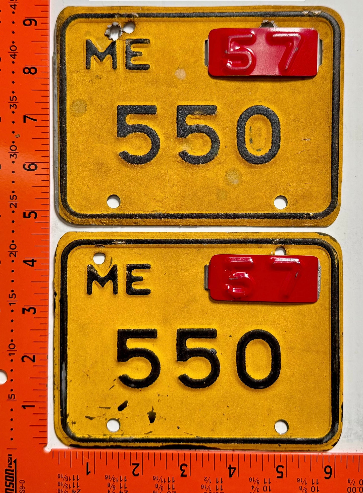 1957 Maine #550 Motorcycle License Plate PAIR