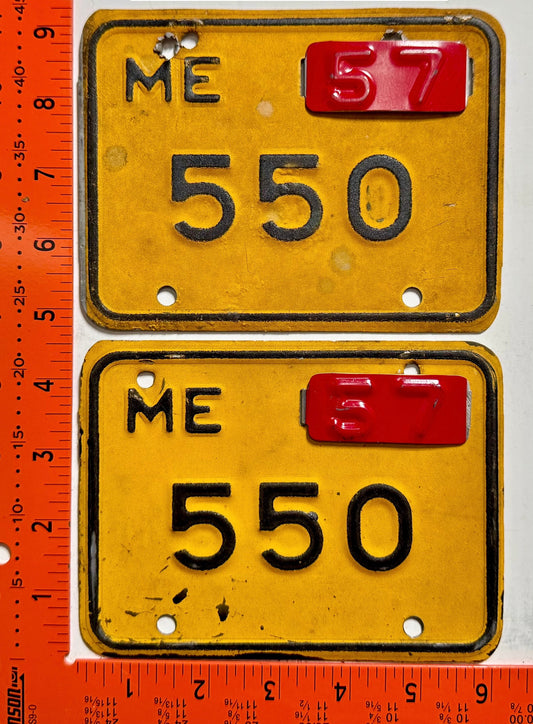 1957 Maine #550 Motorcycle License Plate PAIR