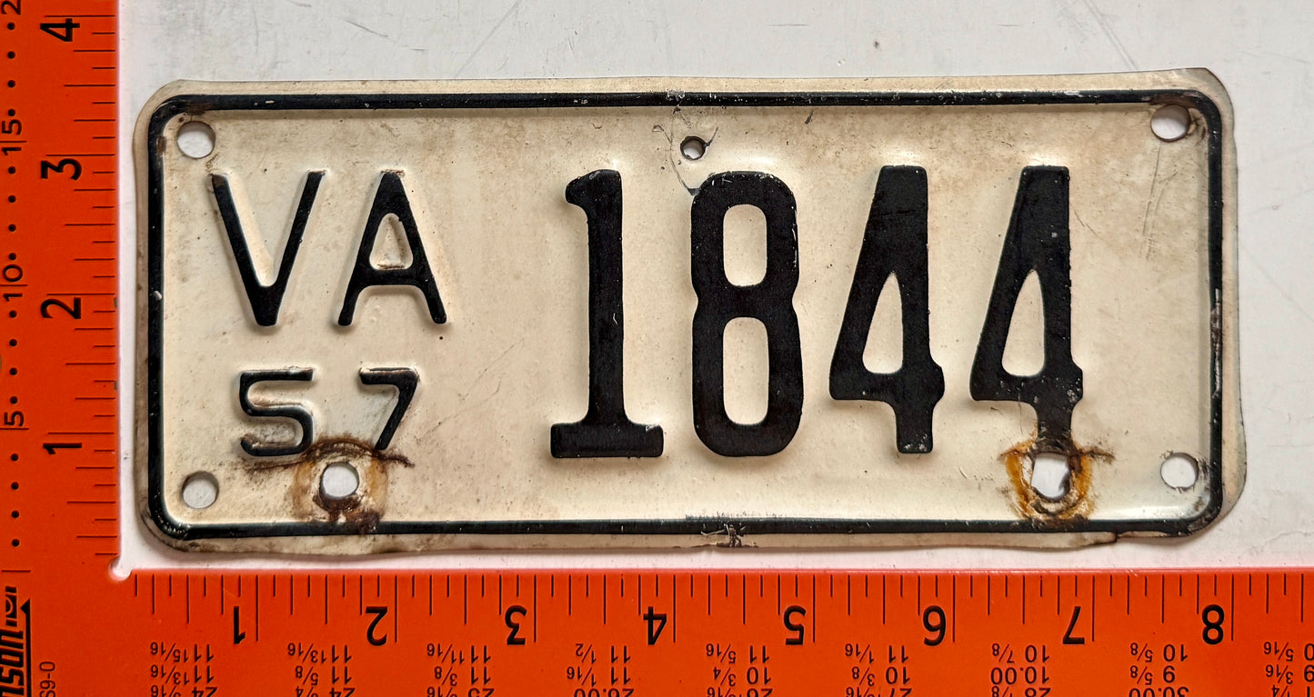 1957 Virginia #1844 Motorcycle License Plate