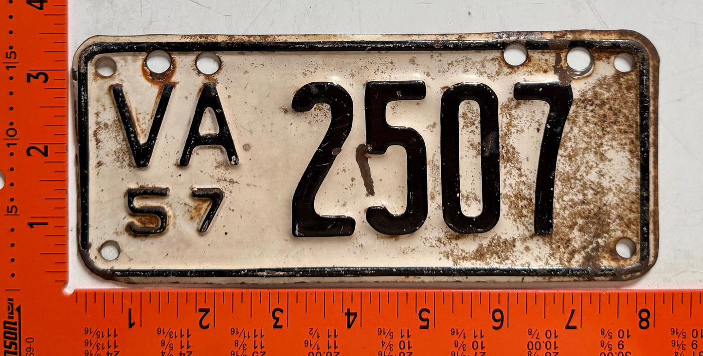 1957 Virginia #2507 Motorcycle License Plate