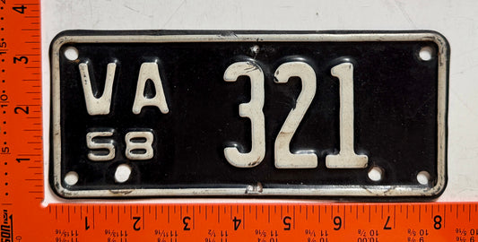 1958 Virginia #321 Motorcycle License Plate