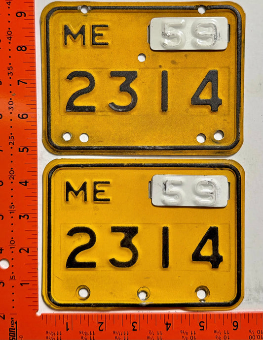 1959 Maine #2314 Motorcycle License Plate PAIR