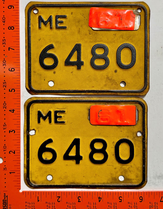 1961 Maine #6480 Motorcycle License Plate PAIR