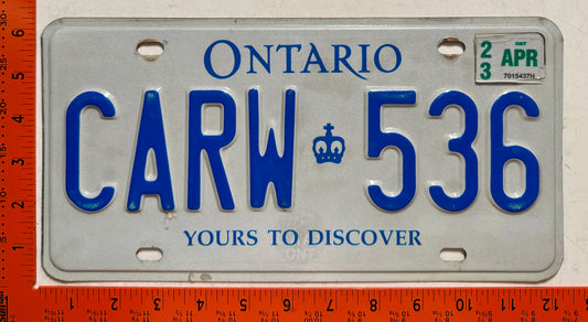 2023 Ontario #CARW 536 Passenger License Plate