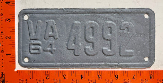 1964 Virginia #4992 Motorcycle License Plate