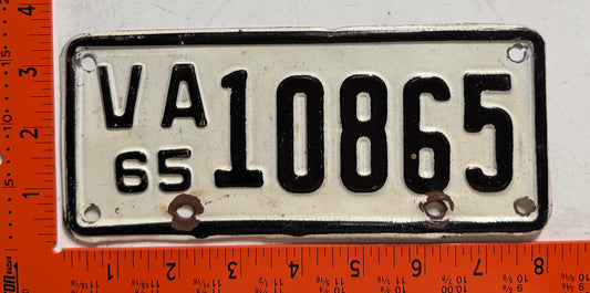 1965 Virginia #10865 Motorcycle License Plate