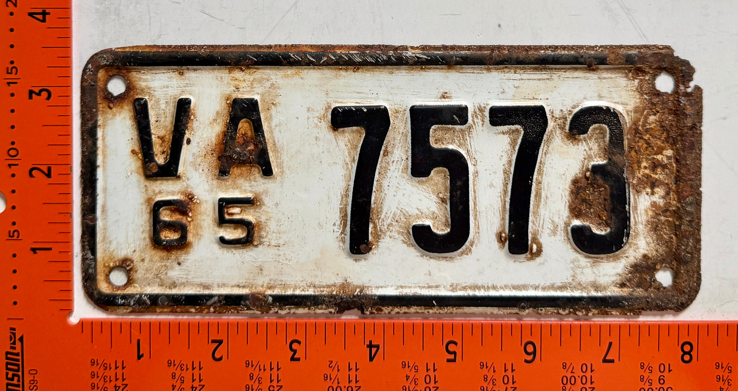 1965 Virginia #7573 Motorcycle License Plate