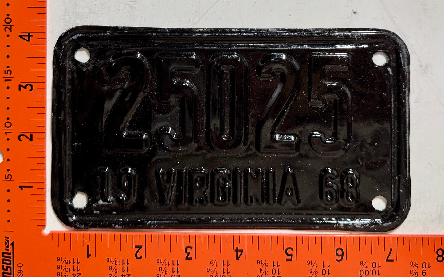 1968 Virginia #25025 Motorcycle License Plate