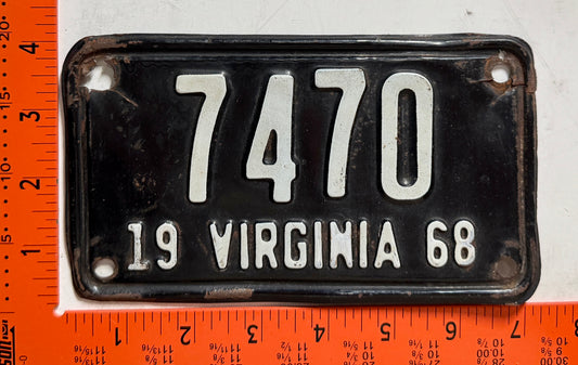 1968 Virginia #7470 Motorcycle License Plate