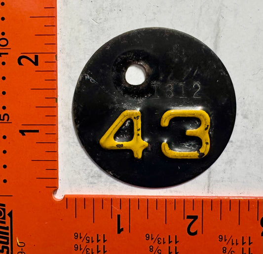 1943 South Dakota #1312 Passenger License Plate Date Tab