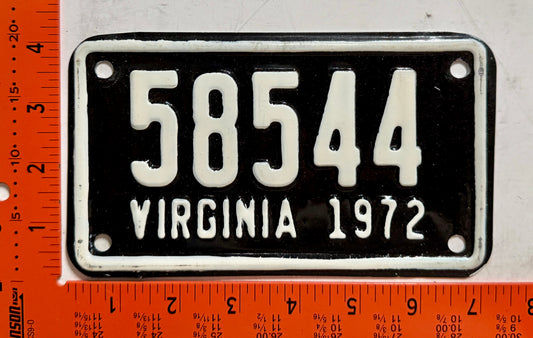 1972 Virginia #58544 Motorcycle License Plate