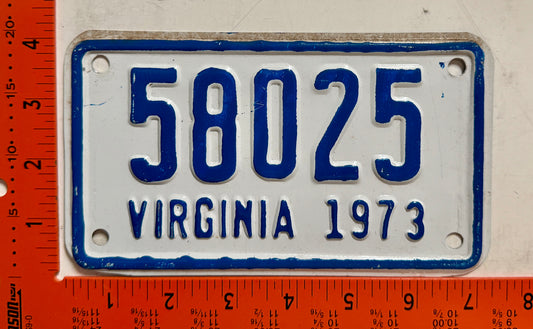 1973 Virginia #58025 Motorcycle License Plate