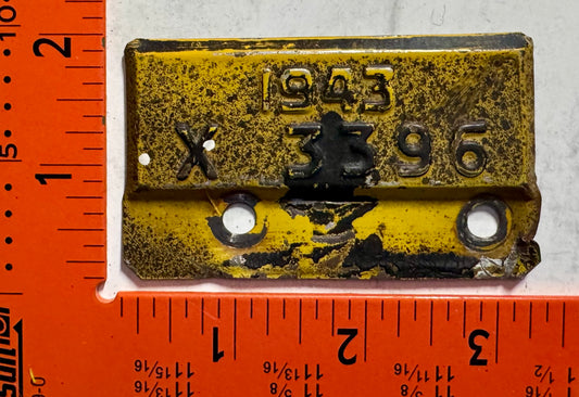 1943 Vermont #X3396 Truck License Plate Date Tab