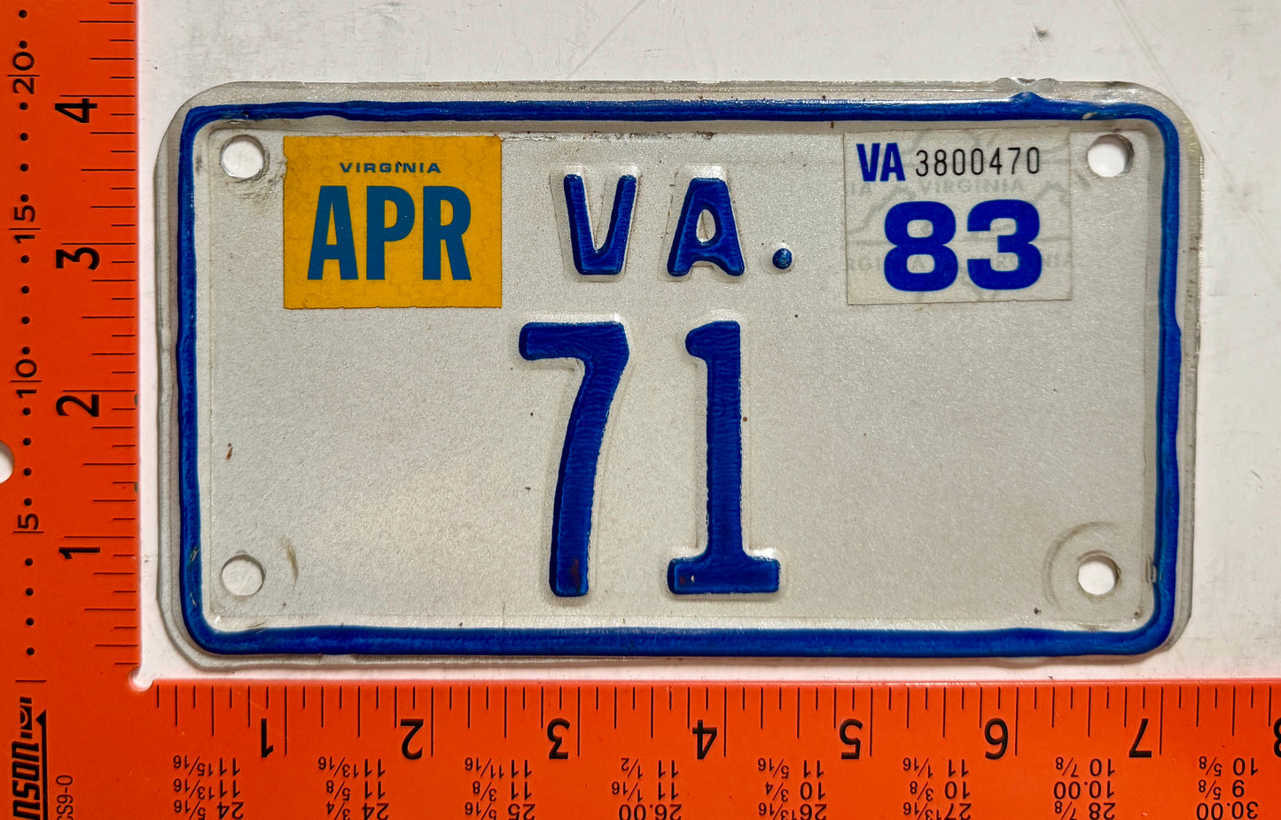 1983 Virginia #71 Motorcycle License Plate