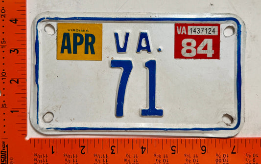 1984 Virginia #71 Motorcycle License Plate