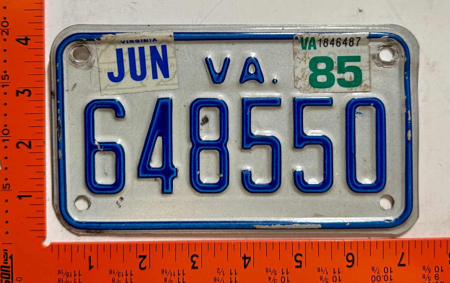 1985 Virginia #648550 Motorcycle License Plate