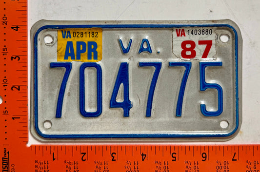 1987 Virginia #704775 Motorcycle License Plate