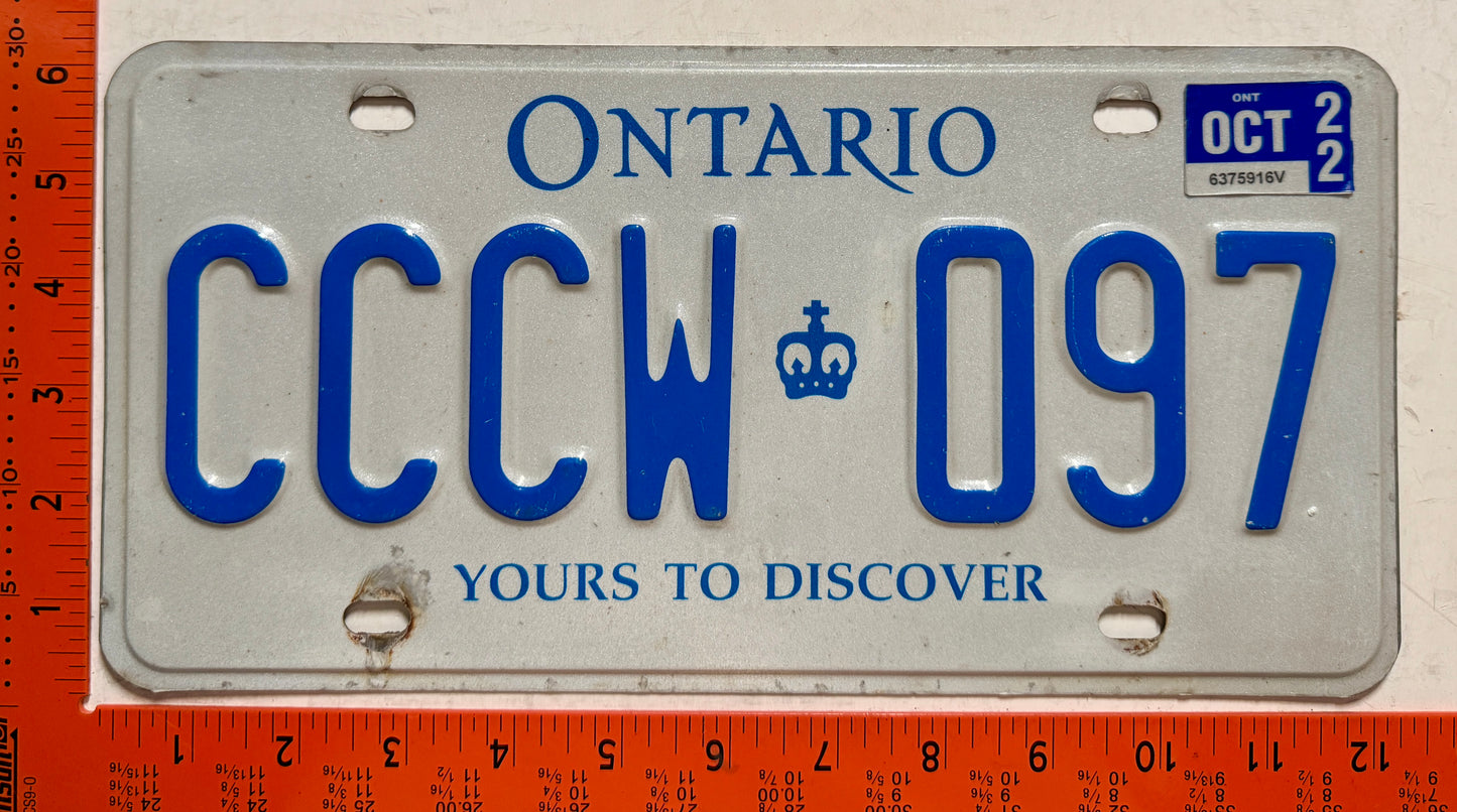 2022 Ontario #CCCW 097 Passenger License Plate