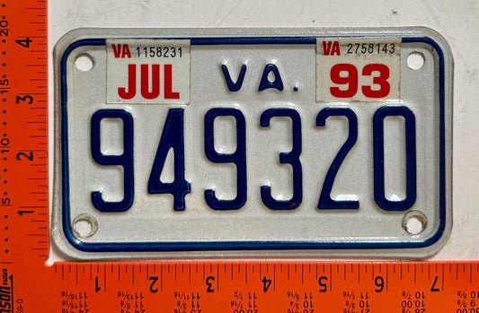 1993 Virginia #949320 Motorcycle License Plate