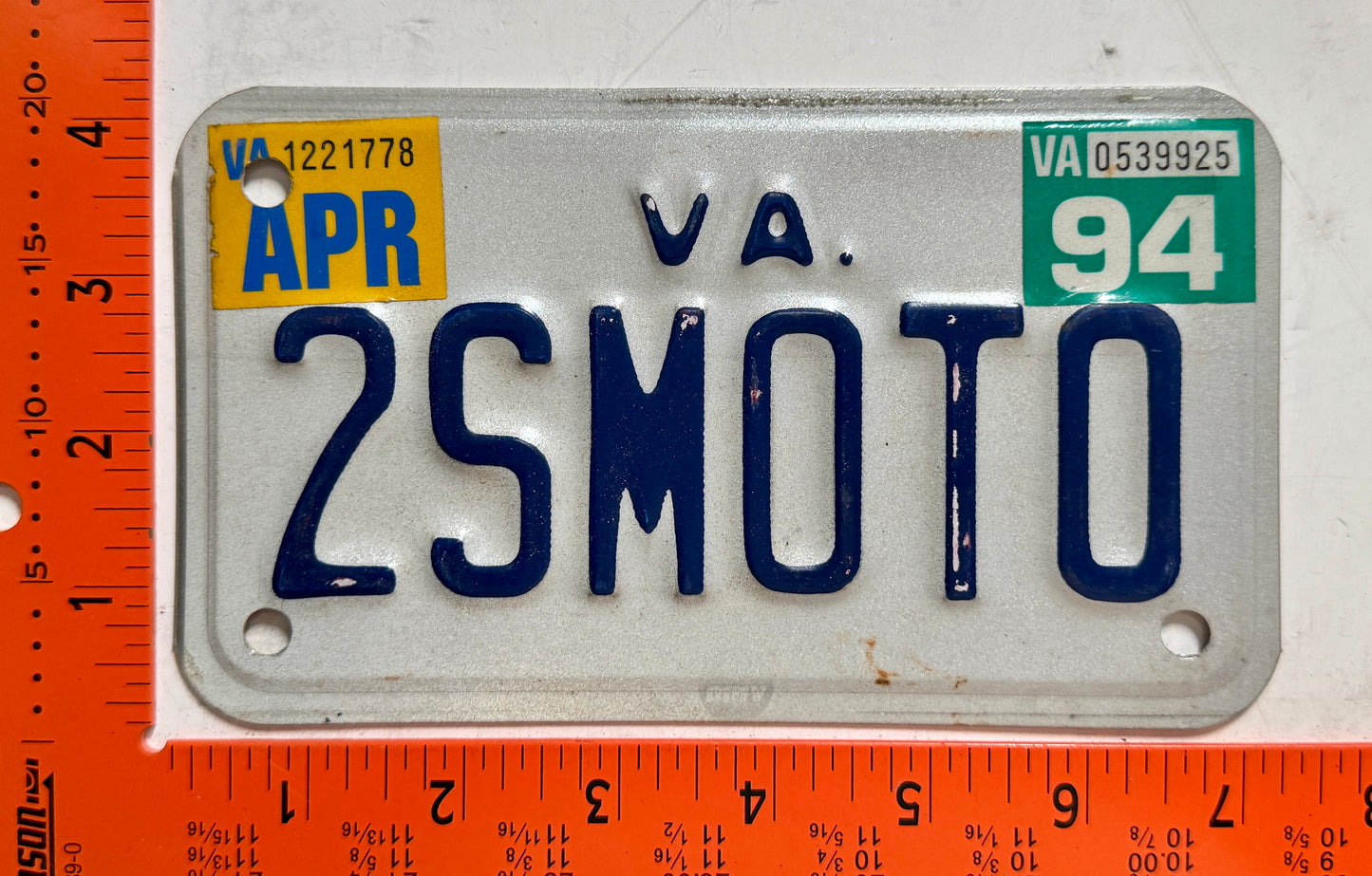 1994 Virginia #2SMOTO Motorcycle Vanity License Plate