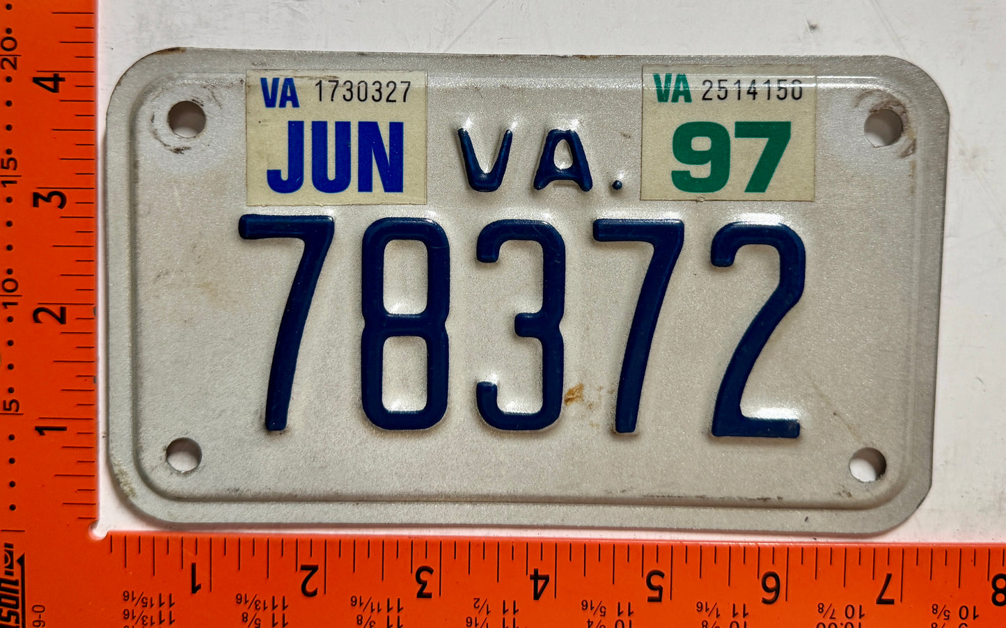 1997 Virginia #78372 Motorcycle License Plate
