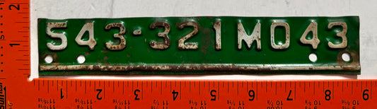 1943 Missouri #543-321 Passenger License Plate Date Tab