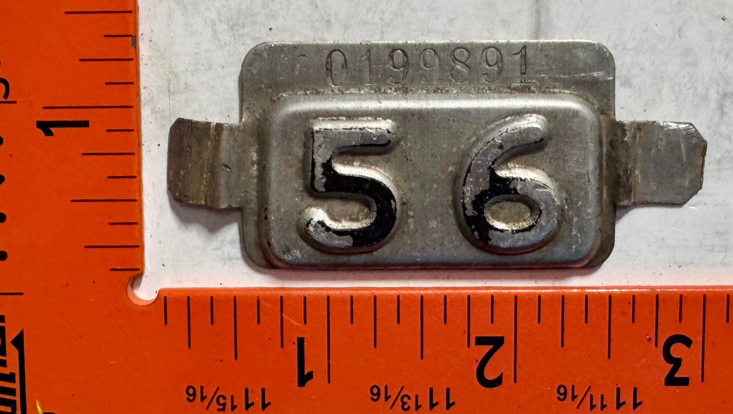 1956 New Jersey #0199891 Passenger License Plate Date Tab