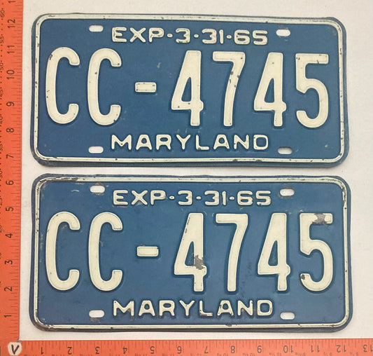 1965 Maryland #CC-4745 Passenger License Plate (Pair)
