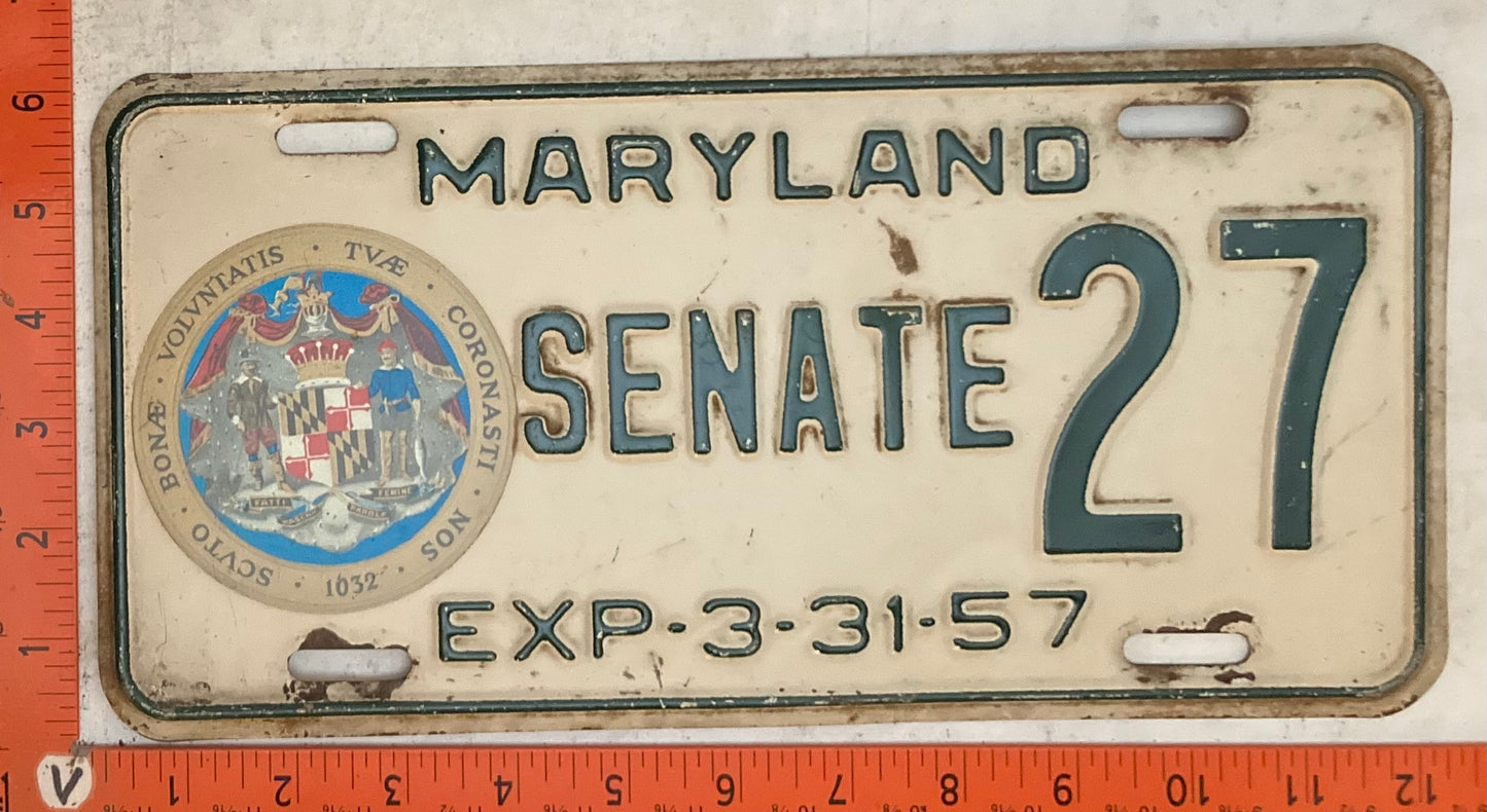 1957 Maryland #27 SENATE License Plate