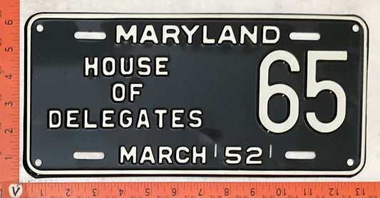 1952 Maryland #65 HOUSE OF DELEGATES License Plate