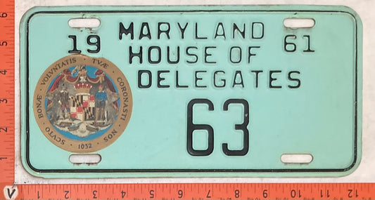 1961 Maryland #63 HOUSE OF DELEGATES License Plate