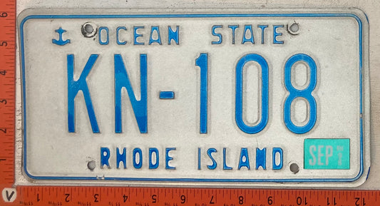 1998 Rhode Island #KN-108 Passenger License Plate