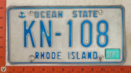 1998 Rhode Island #KN-108 Passenger License Plate