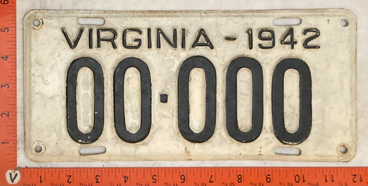 1942 Virginia #00-000 Passenger Sample License Plate