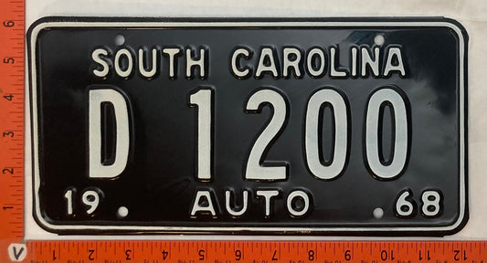 1968 South Carolina #D 1200 Passenger License Plate