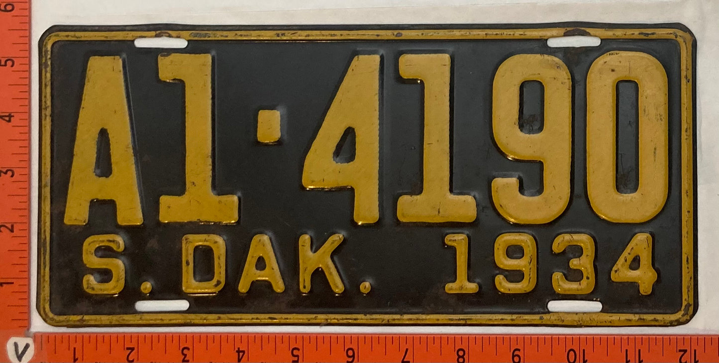 1934 South Dakota #A1-4190 Passenger License Plate