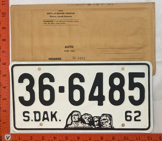 1962 South Dakota #36-6485 Passenger License Plate