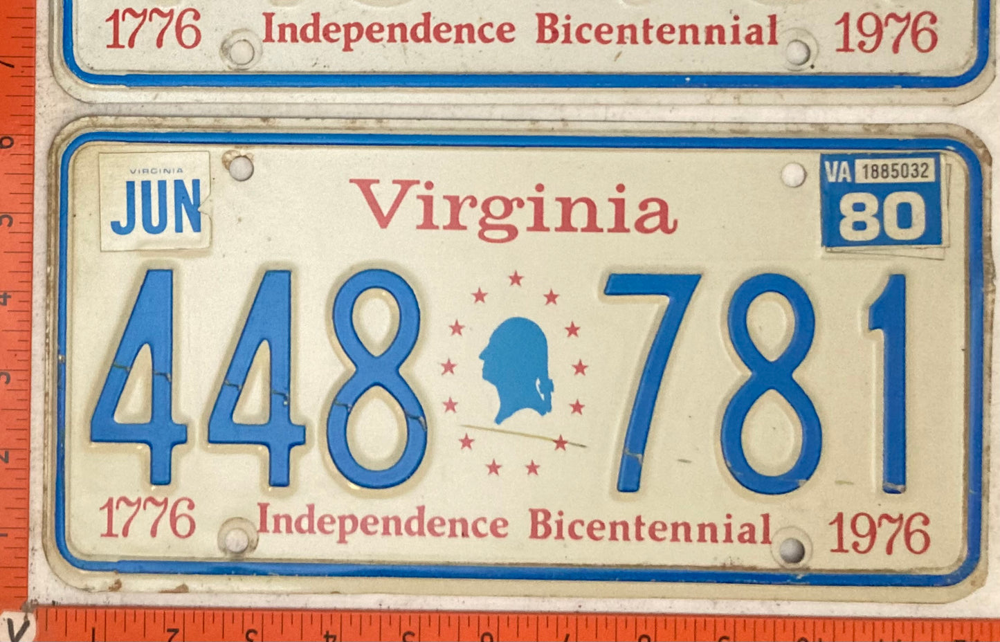 1980 Virginia #448 781 (Pair) Passenger License Plate (Bicentennial base)