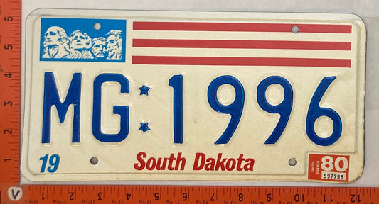 1980 South Dakota #MG-1996 Passenger License Plate