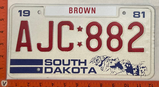 1981 South Dakota #AJC 882 Passenger License Plate