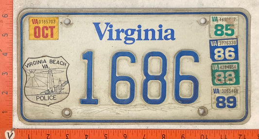 1989 Virginia #1686 Passenger License Plate
