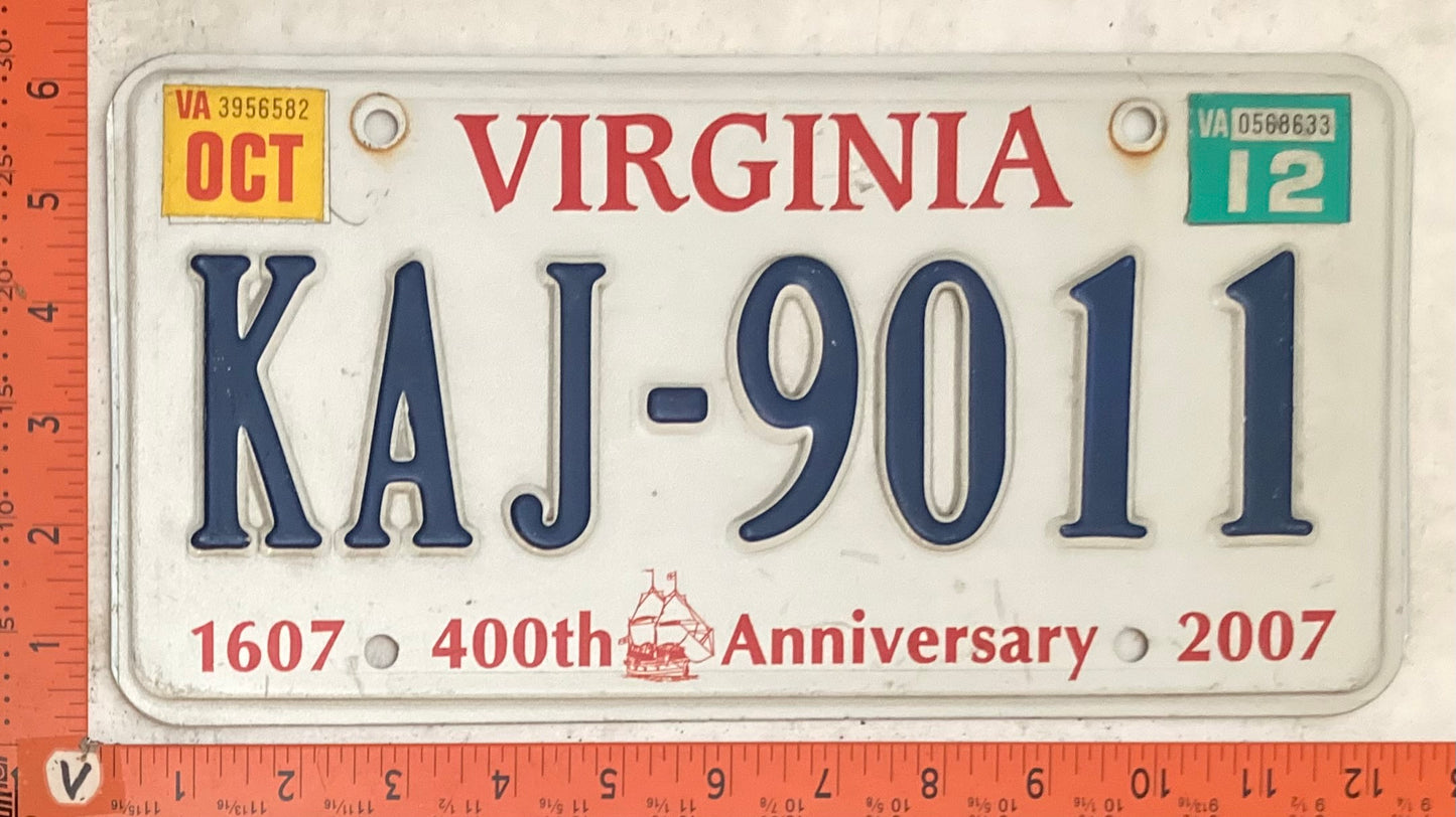 2012 Virginia #KAJ-9011 Passenger License Plate