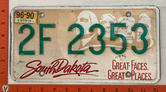 1990 South Dakota #2F 2353 Passenger License Plate