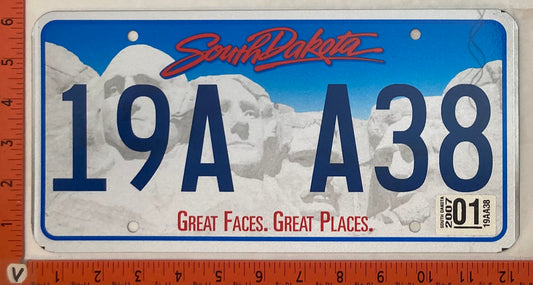 2007 South Dakota #19A A38 Passenger License Plate