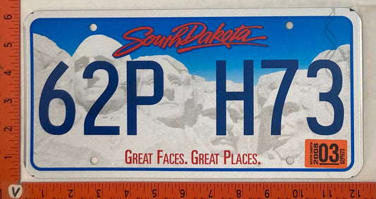 2008 South Dakota #62P H73 Passenger License Plate